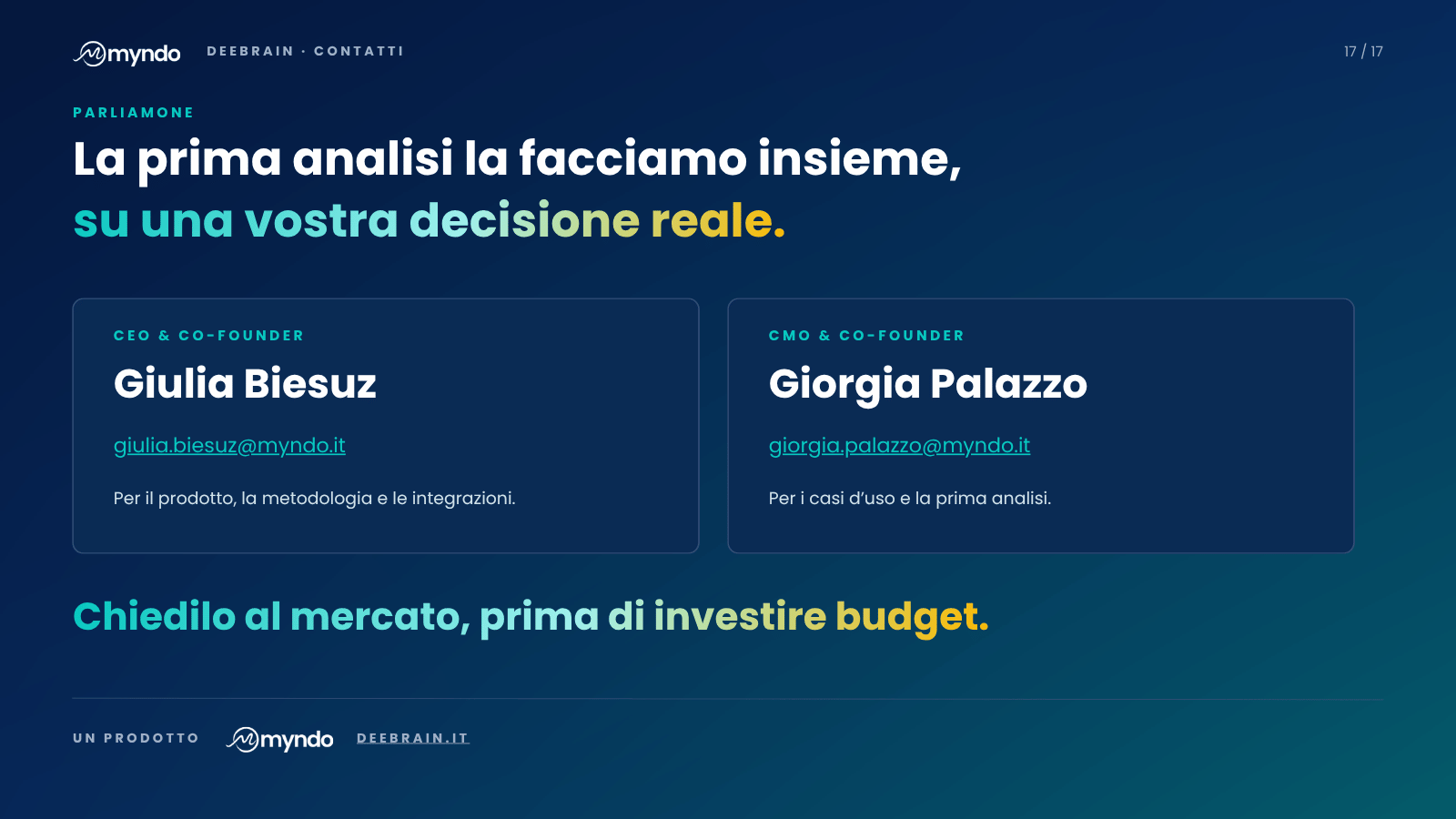 Slide 17 di 17 · Chiedere al mercato, prima di investire